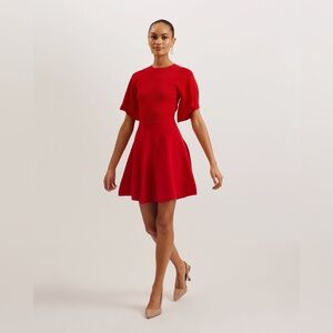 NWT! TED BAKER Oliviha Rib Engineered Skater Dress in Red/ Orange Size 2 (US 6)